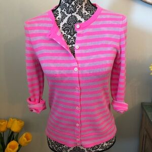 J.Crew Striped Featherweight Cashmere Cardigan Lightweight Sweater Pink Purple S